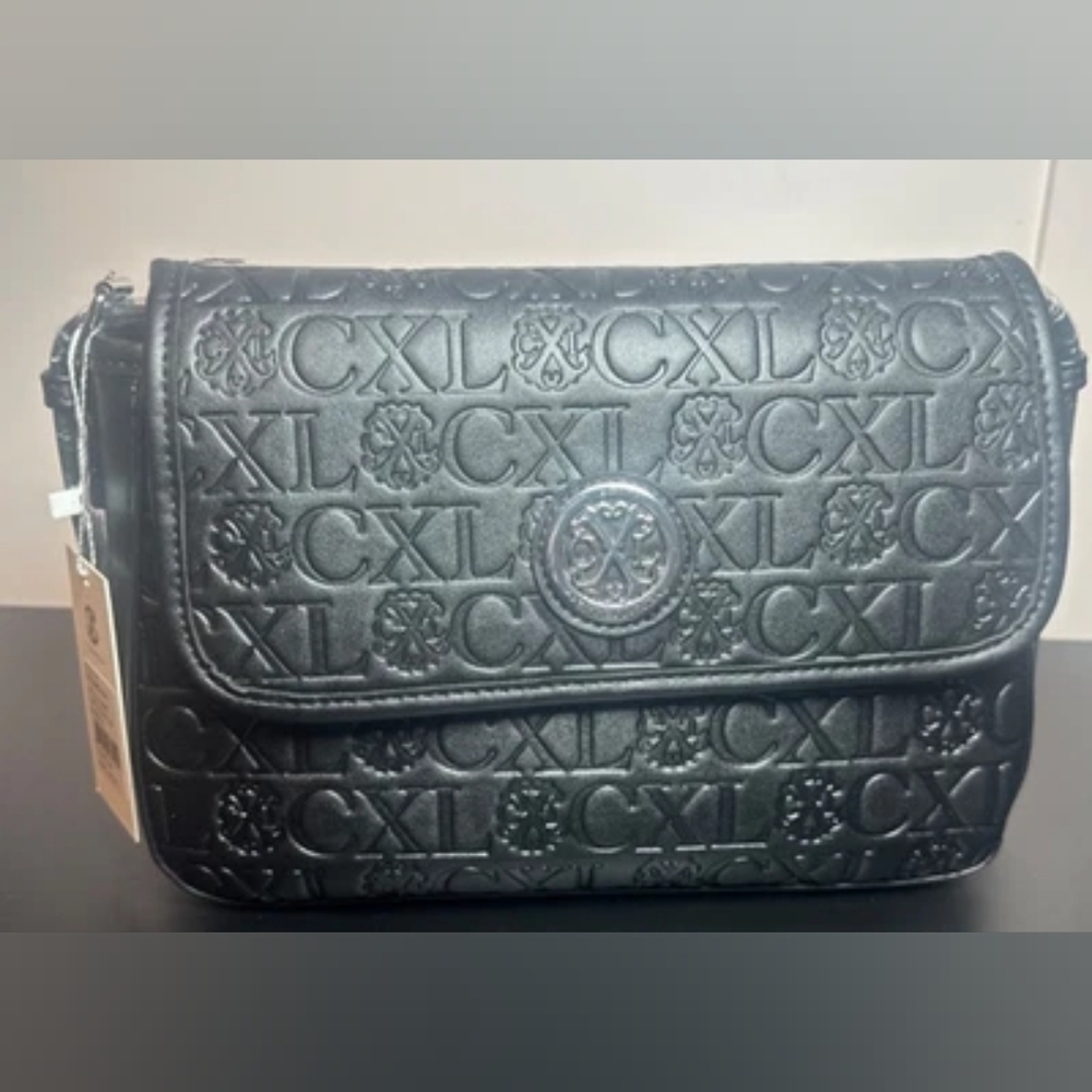 NWT | CXL by Christian Lacroix Clara Embossed Logo Shoulder Bag - Black NWT